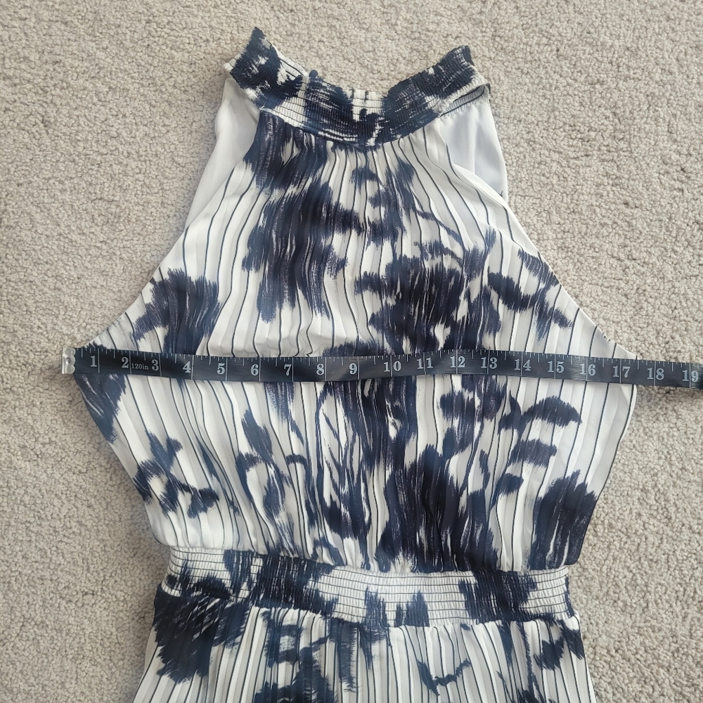 *NWT* WHBM Pansy Sketch Black & Ecru Sleeveless Halter Pleated Midi Dress Sz 4P - Picture 9 of 12